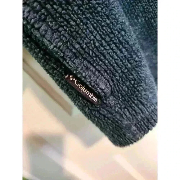 Women's Size Medium Vintage USA Made Columbia Deep Pile Blue Navy Fleece Jacket - Picture 6 of 6